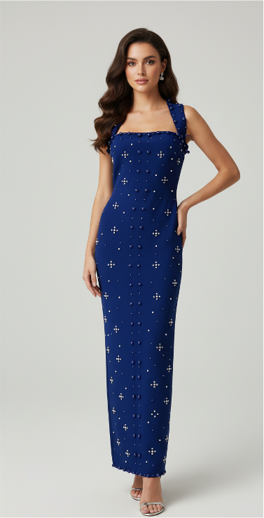 halter column dress with crystal stud detailing – FUCHSIA