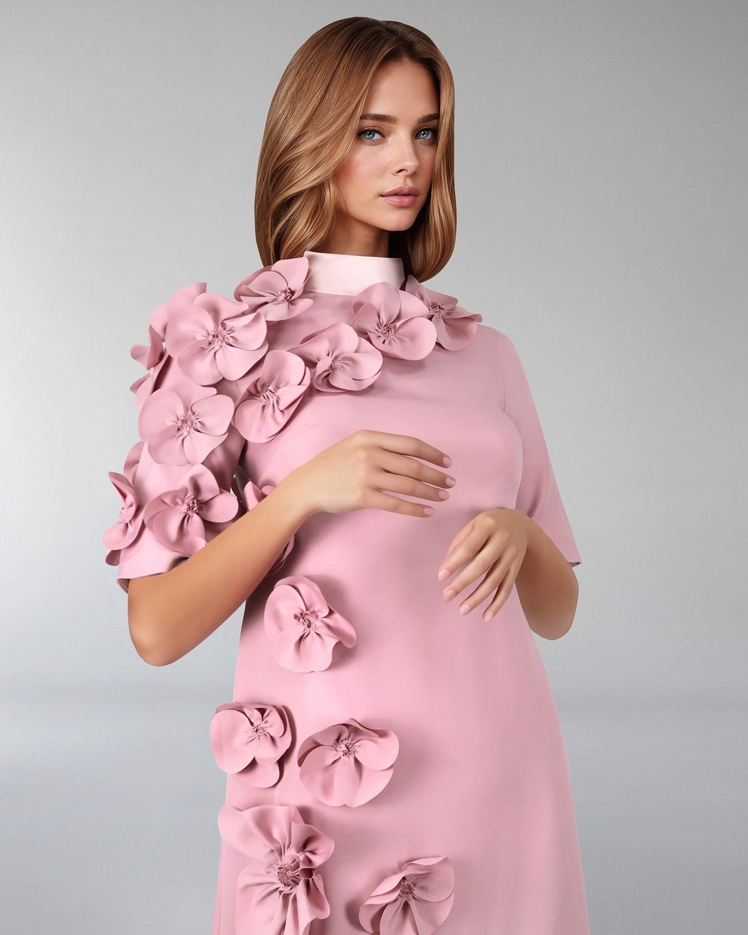 Flowered column dress with satin strips - ZOISH