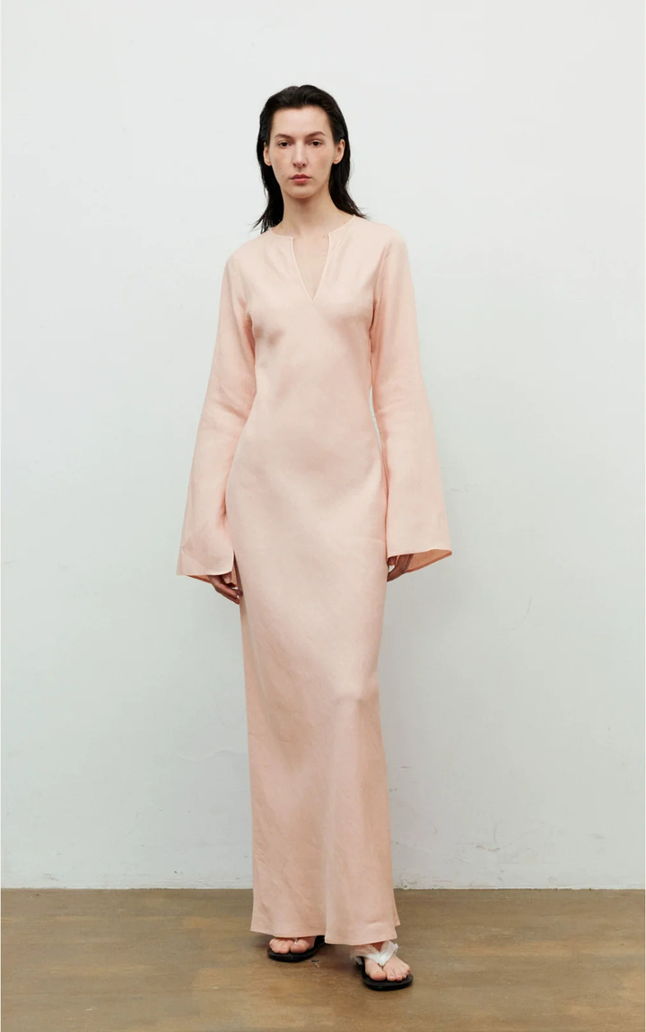 flared-sleeve maxi dress with notch neckline – SOLANA