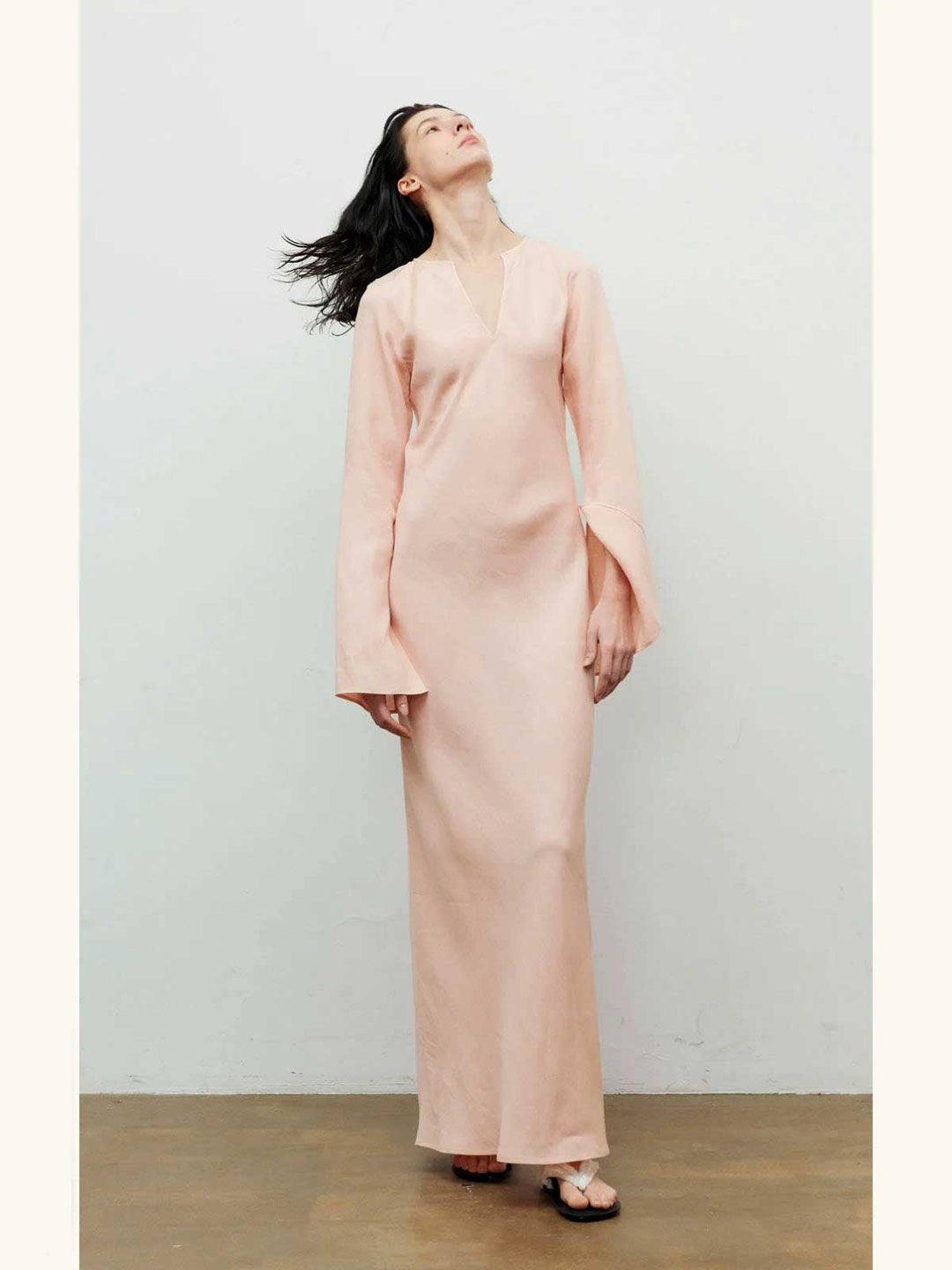 flared-sleeve maxi dress with notch neckline – SOLANA