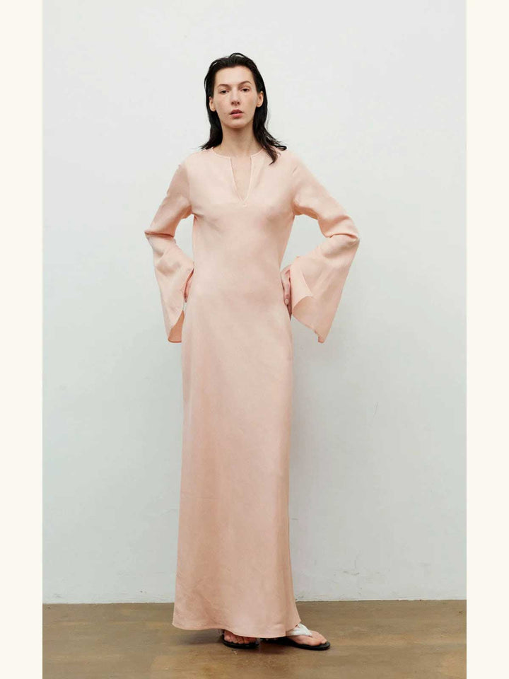 flared-sleeve maxi dress with notch neckline – SOLANA