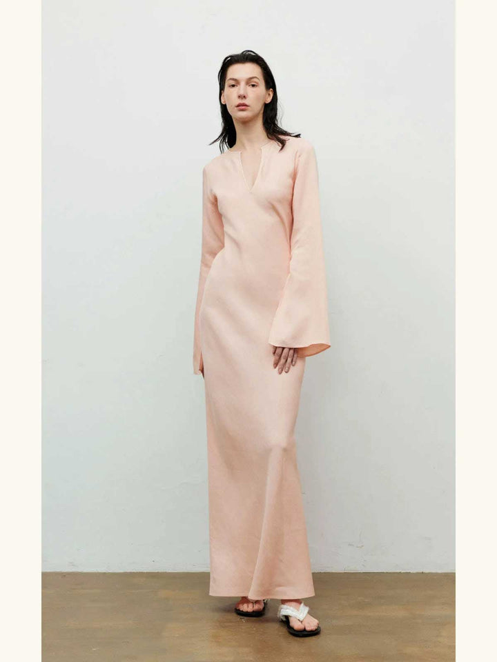 flared-sleeve maxi dress with notch neckline – SOLANA