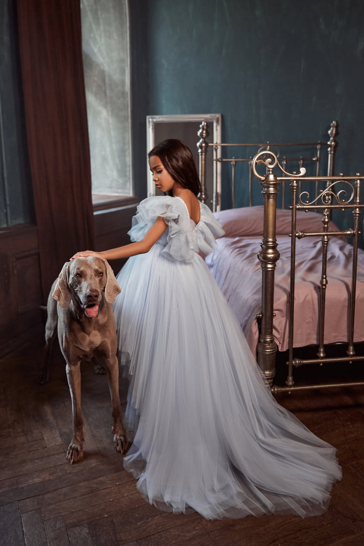 Asymmetric Tulle Dress with Layered Ruffles and Beaded Bodice – CELESTE