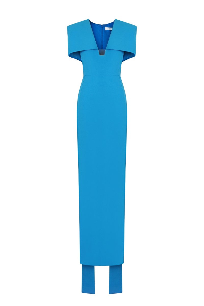 column gown with sculpted cape neckline – AZUREA