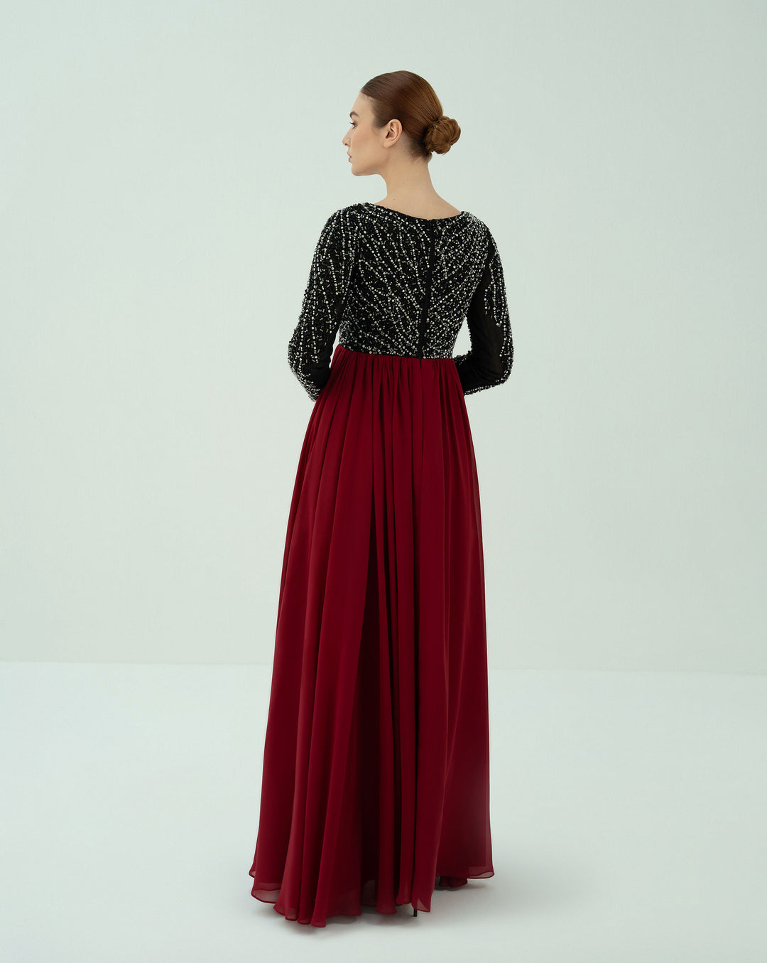 Long sleeve beaded dress with V neckline - GISELLE