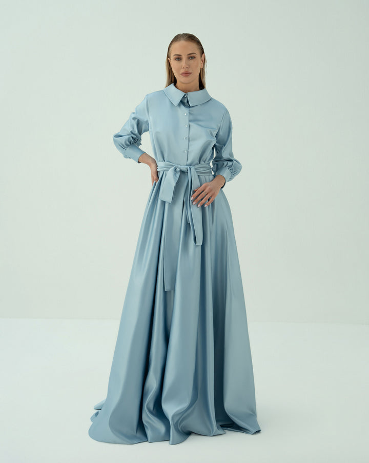 Belted shirt dress with puffed sleeves - VIOLETTA