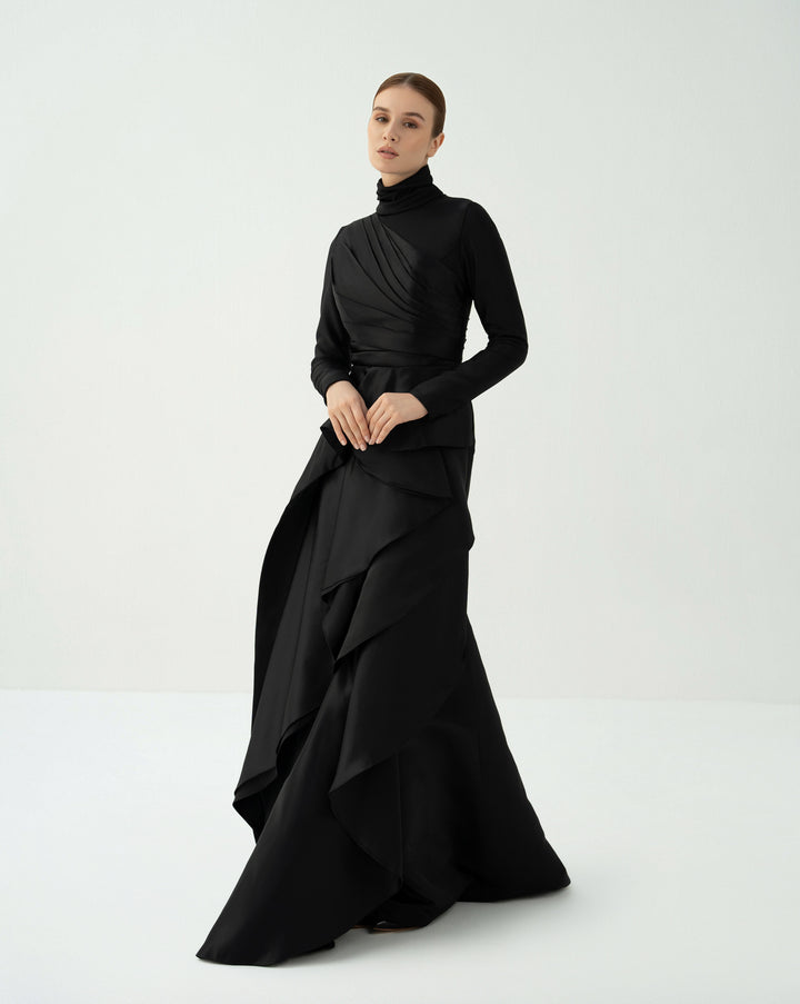 Asymmetrically pleated dress with layered skirt - AURELIA