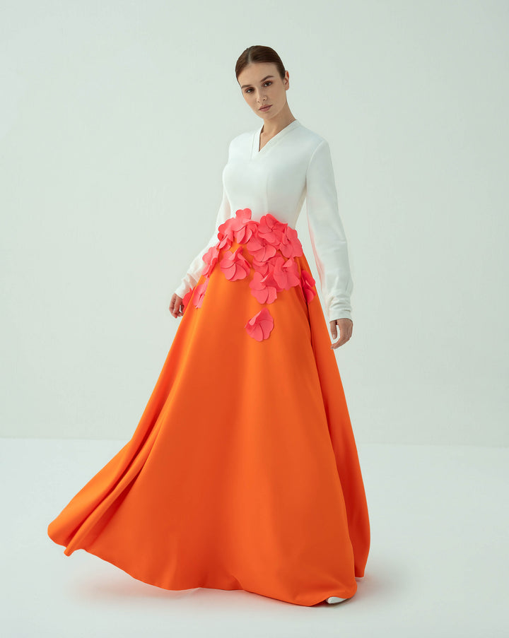 Bicolour dress with flowered waistline - CAMILLE