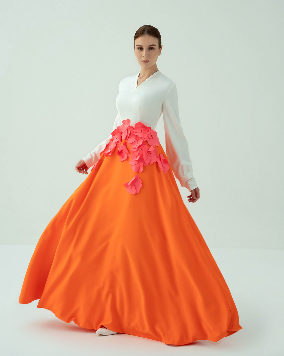 Bicolour dress with flowered waistline - CAMILLE