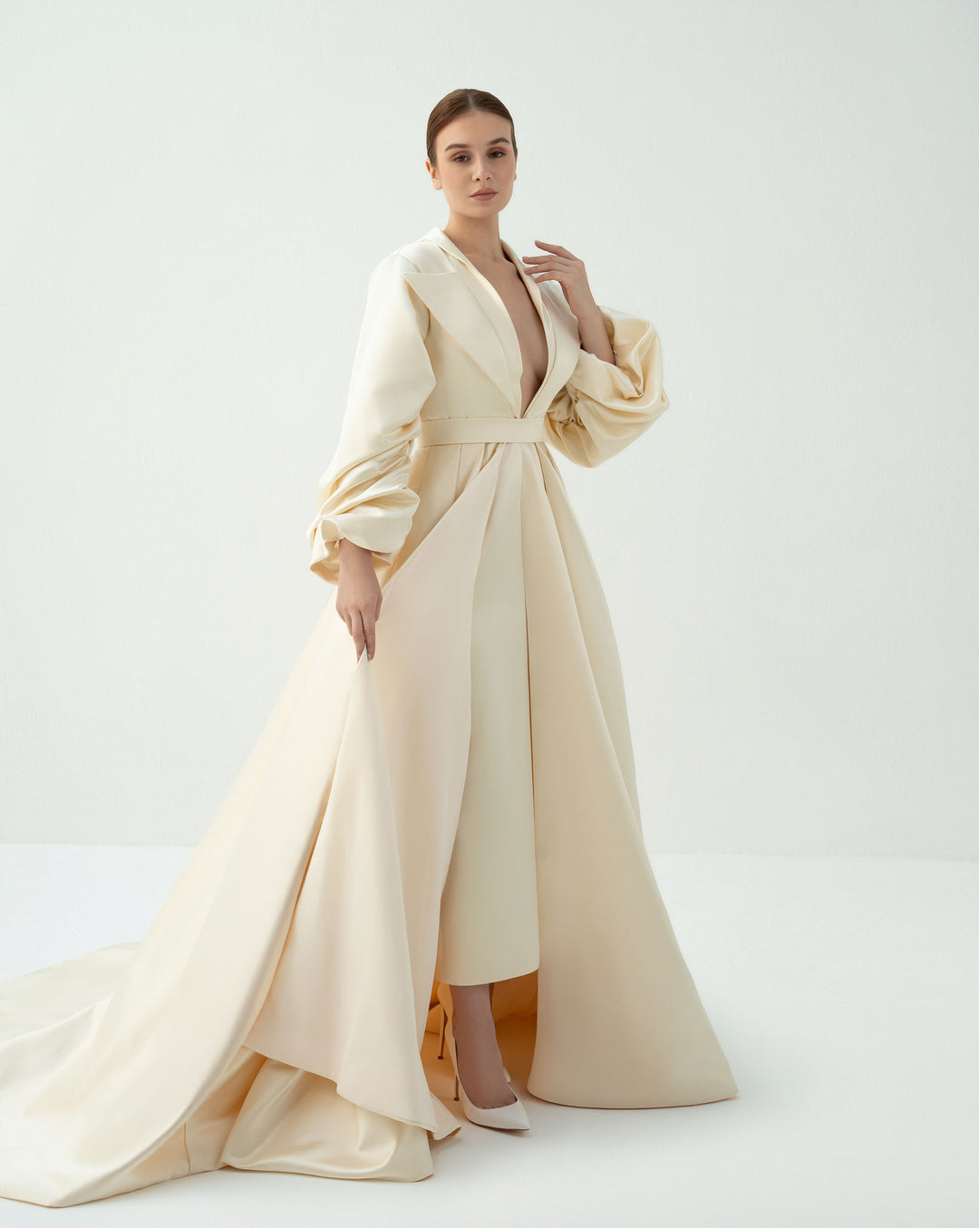 V-neckline maxi dress with lapels  - AMELIE