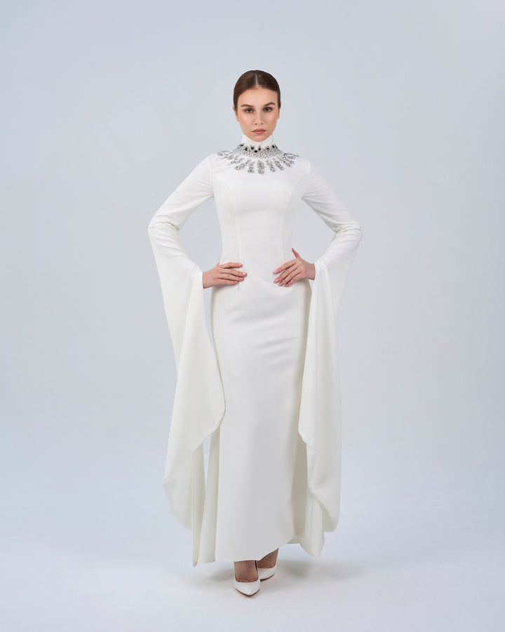 Beaded high neck dress with floor length sleeves- ZARA –