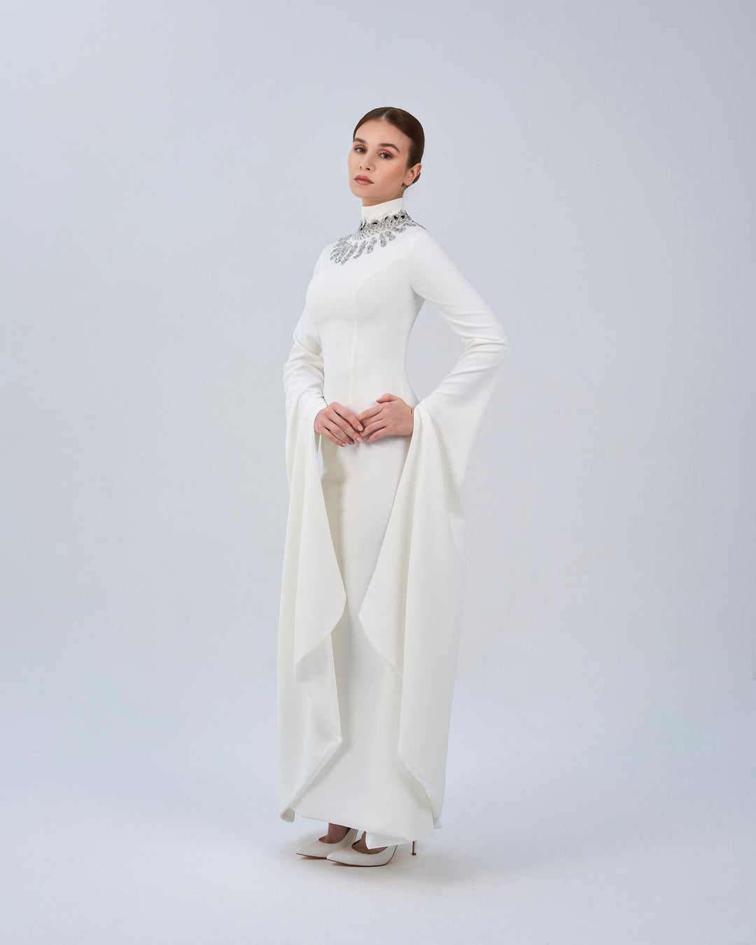 Beaded high neck dress with floor length sleeves- ZARA –