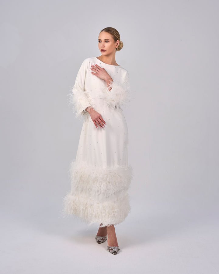 Ostrich feathered loose dress