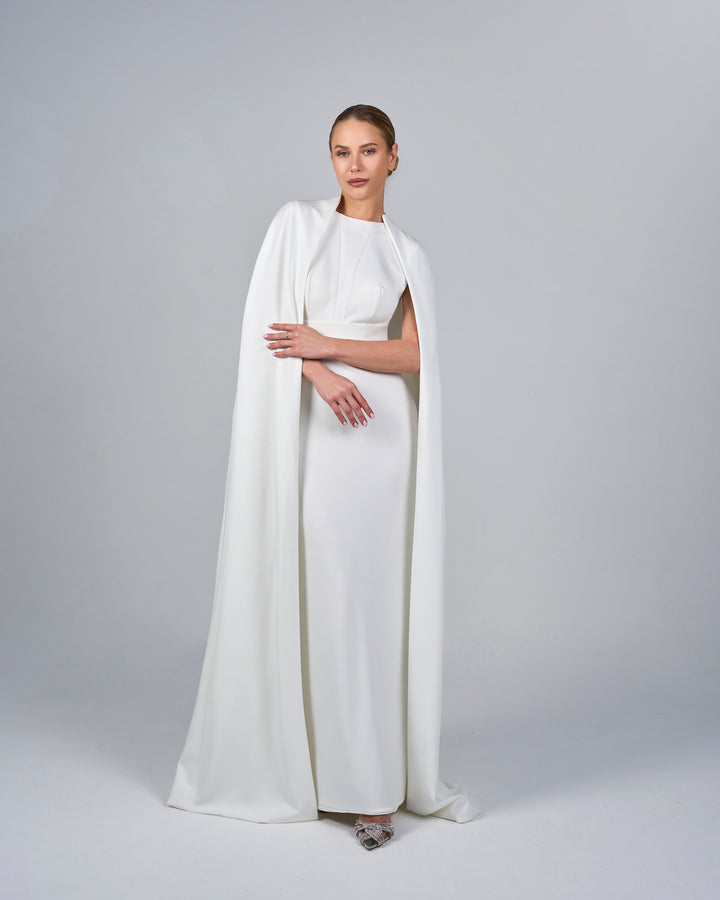 White column dress with cape