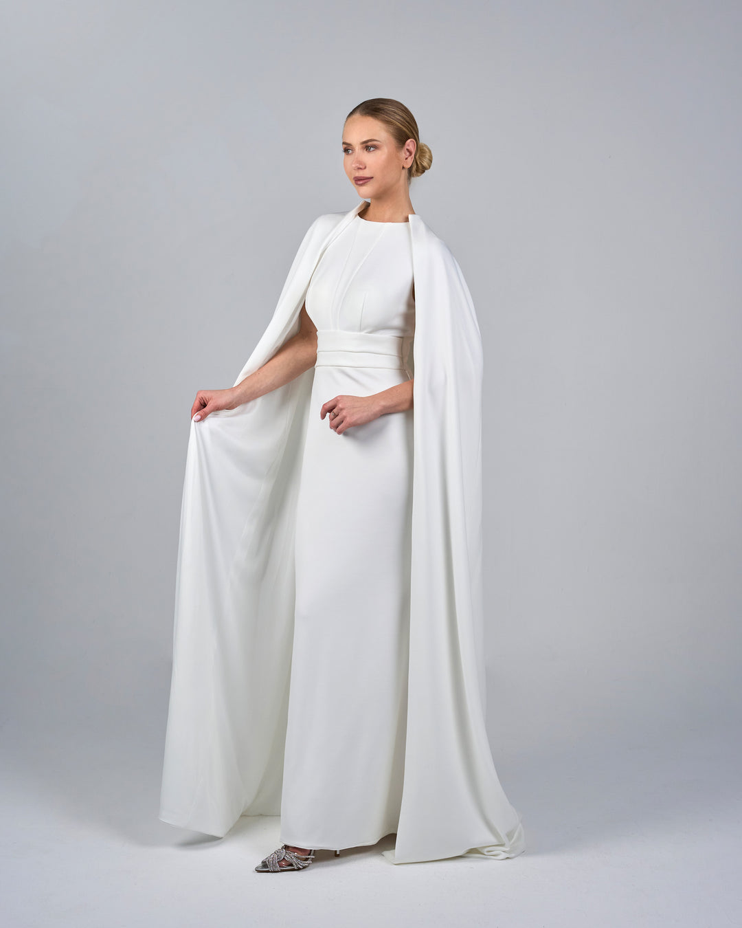 White column dress with cape