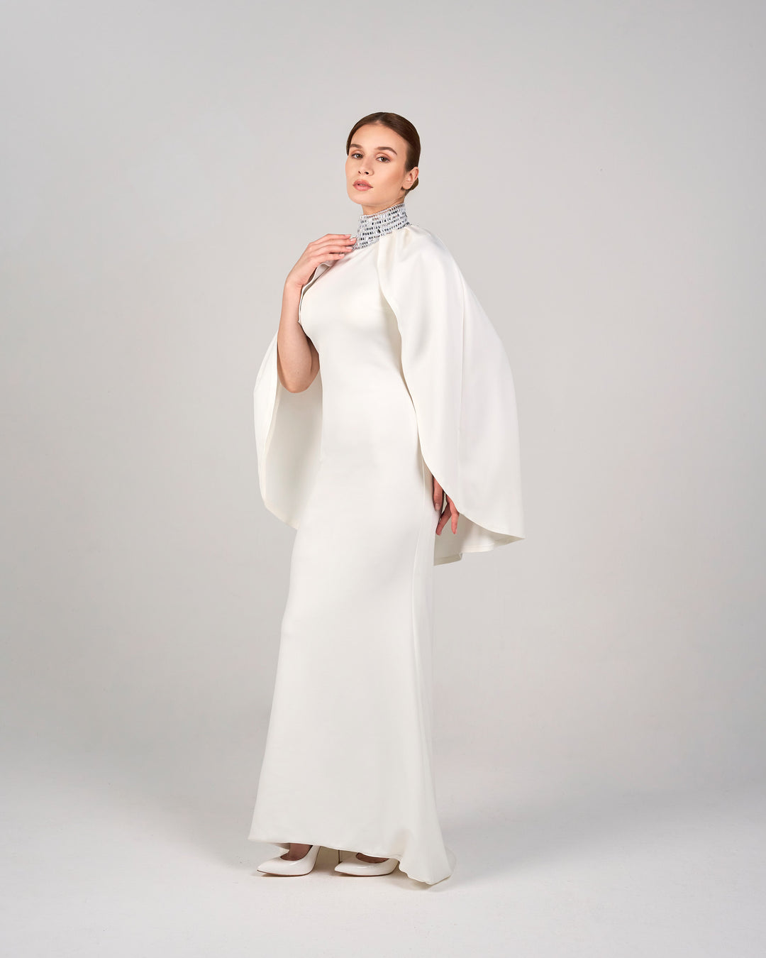 Beaded high neck dress with cape-Radella