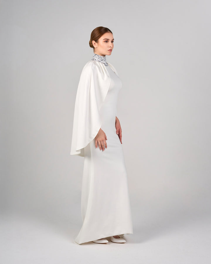 Beaded high neck dress with cape-Radella