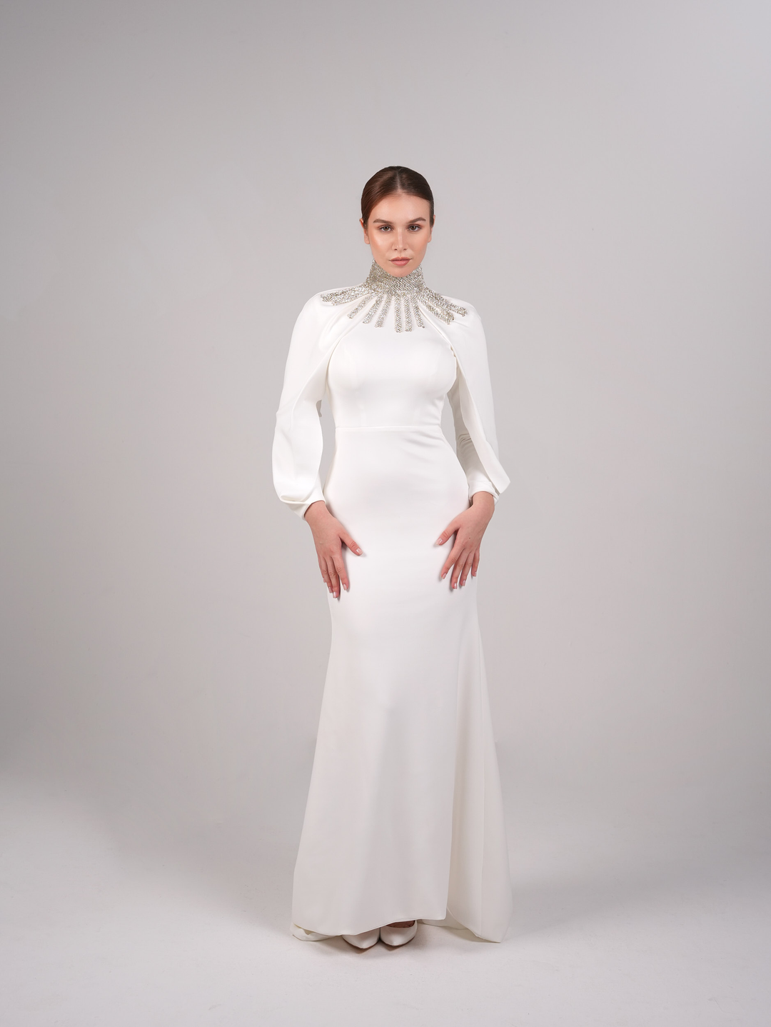 Beaded collar dress with capelet sleeves-Sheldon