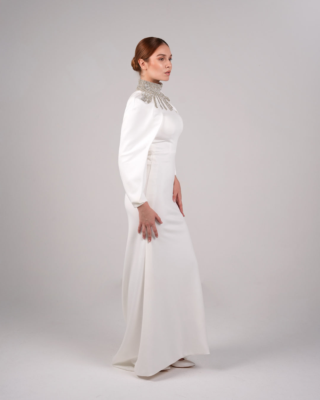 Beaded collar dress with capelet sleeves-Sheldon –