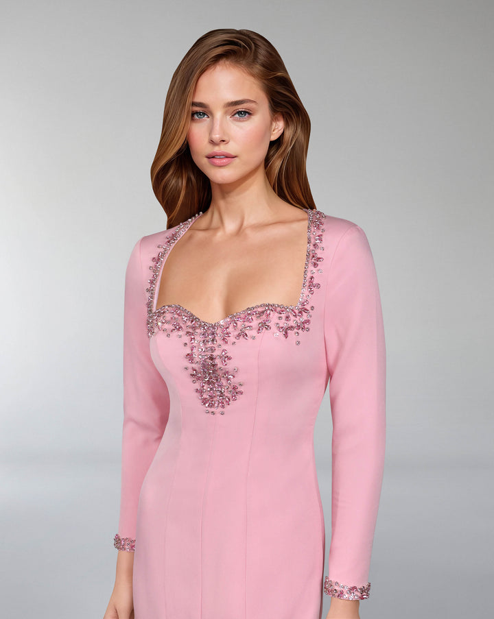 Beaded hearth neckline dress with front slit ODD-Lordin