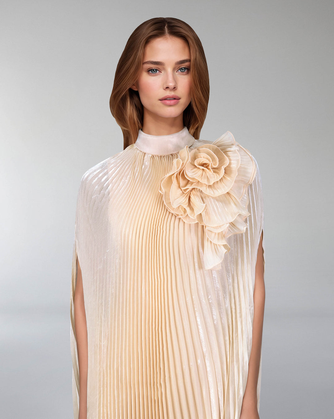 Pleated loose dress with 3D flower -  XEIDA