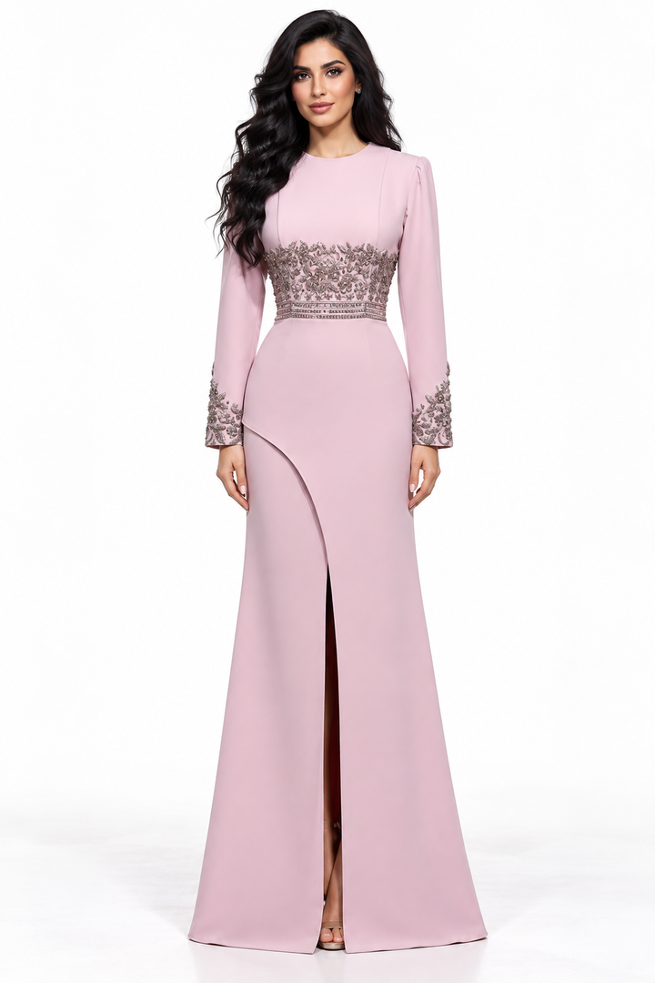 Blush Pink Embellished Waist Maxi Dress - Eliana