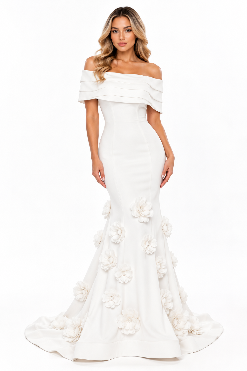 Royal Blue 3D Floral Mermaid Evening Gown – AZELIA