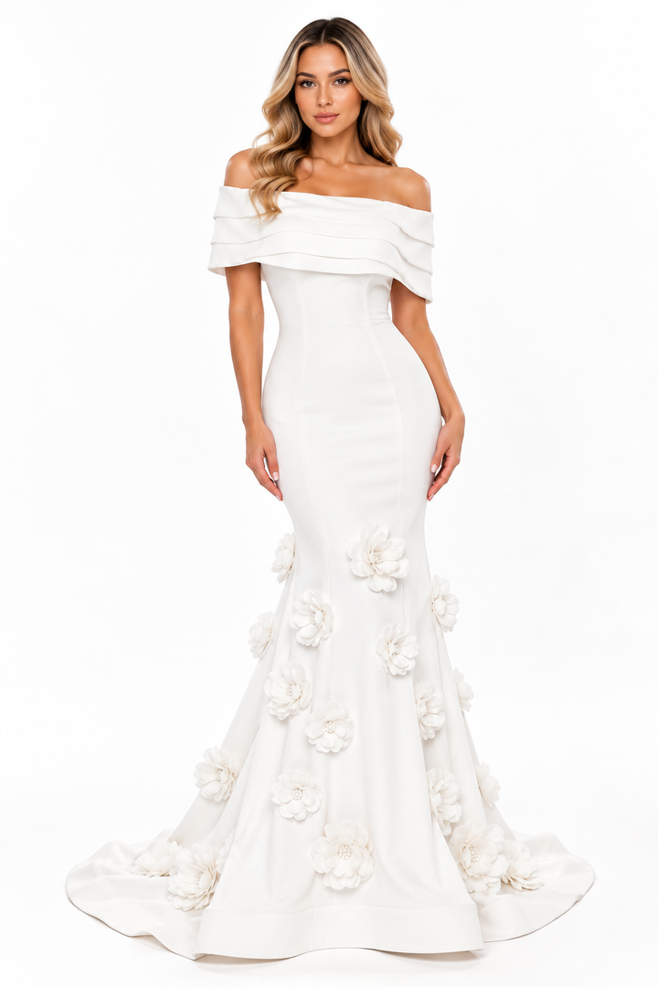 Royal Blue 3D Floral Mermaid Evening Gown – AZELIA