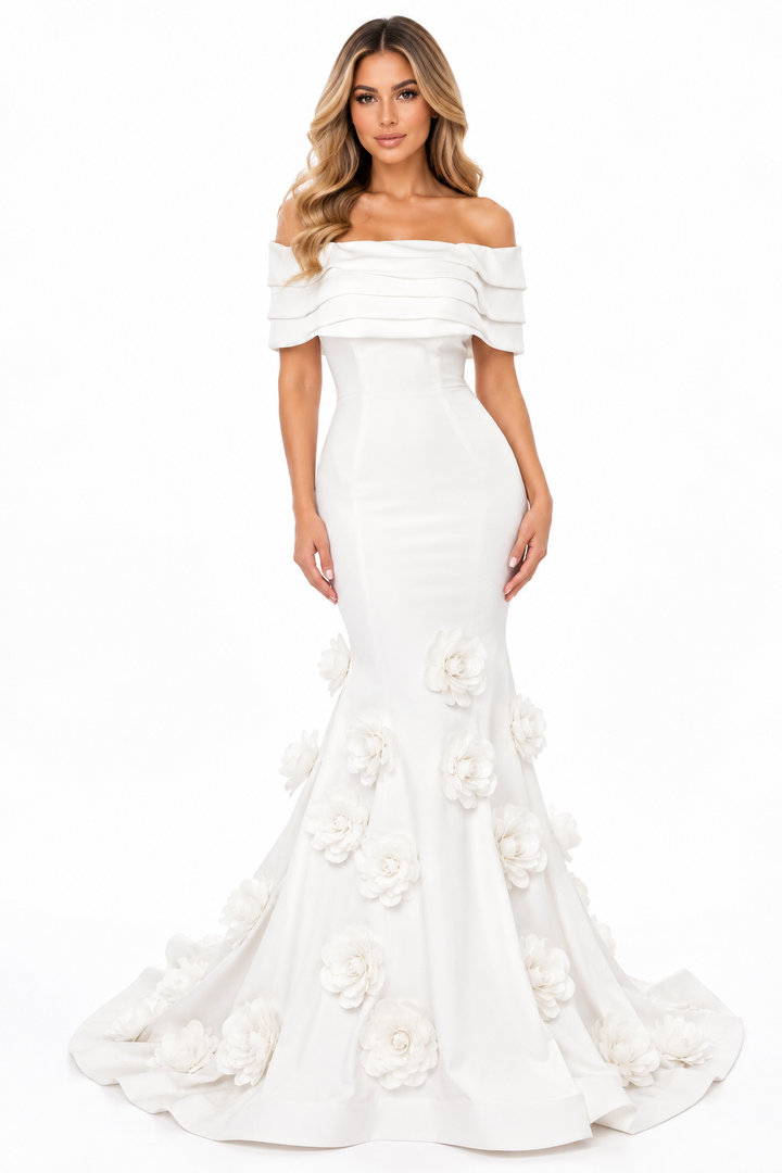 Royal Blue 3D Floral Mermaid Evening Gown – AZELIA
