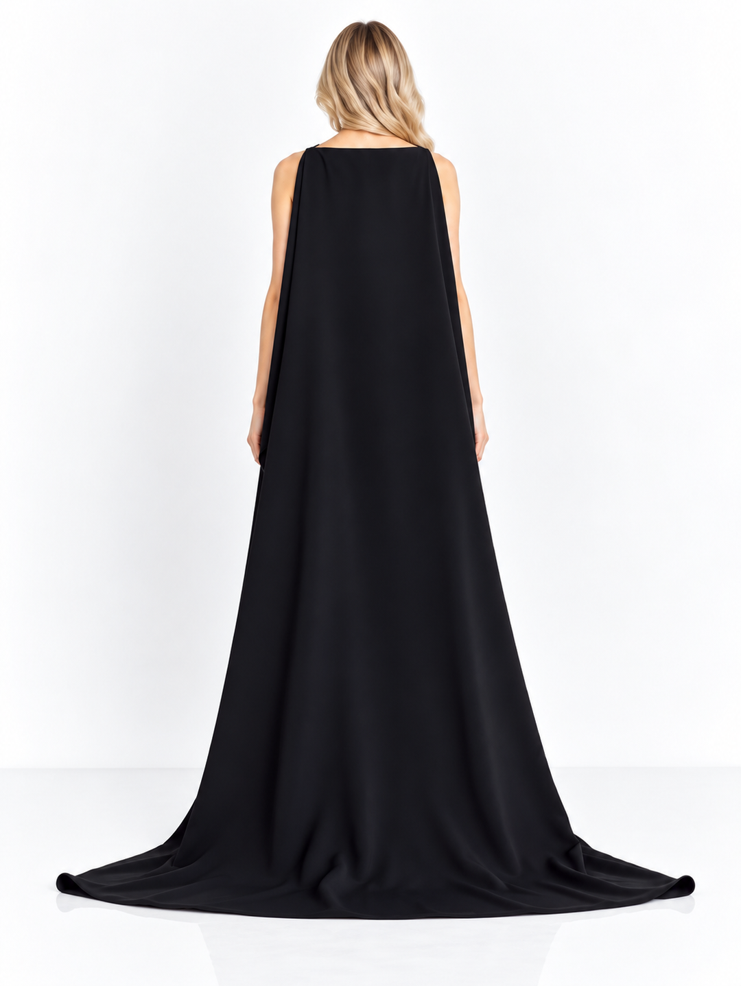 Black Sleeveless Cape Midi Dress - Elara