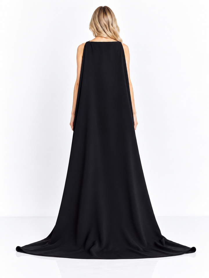 Black Sleeveless Cape Midi Dress - Elara