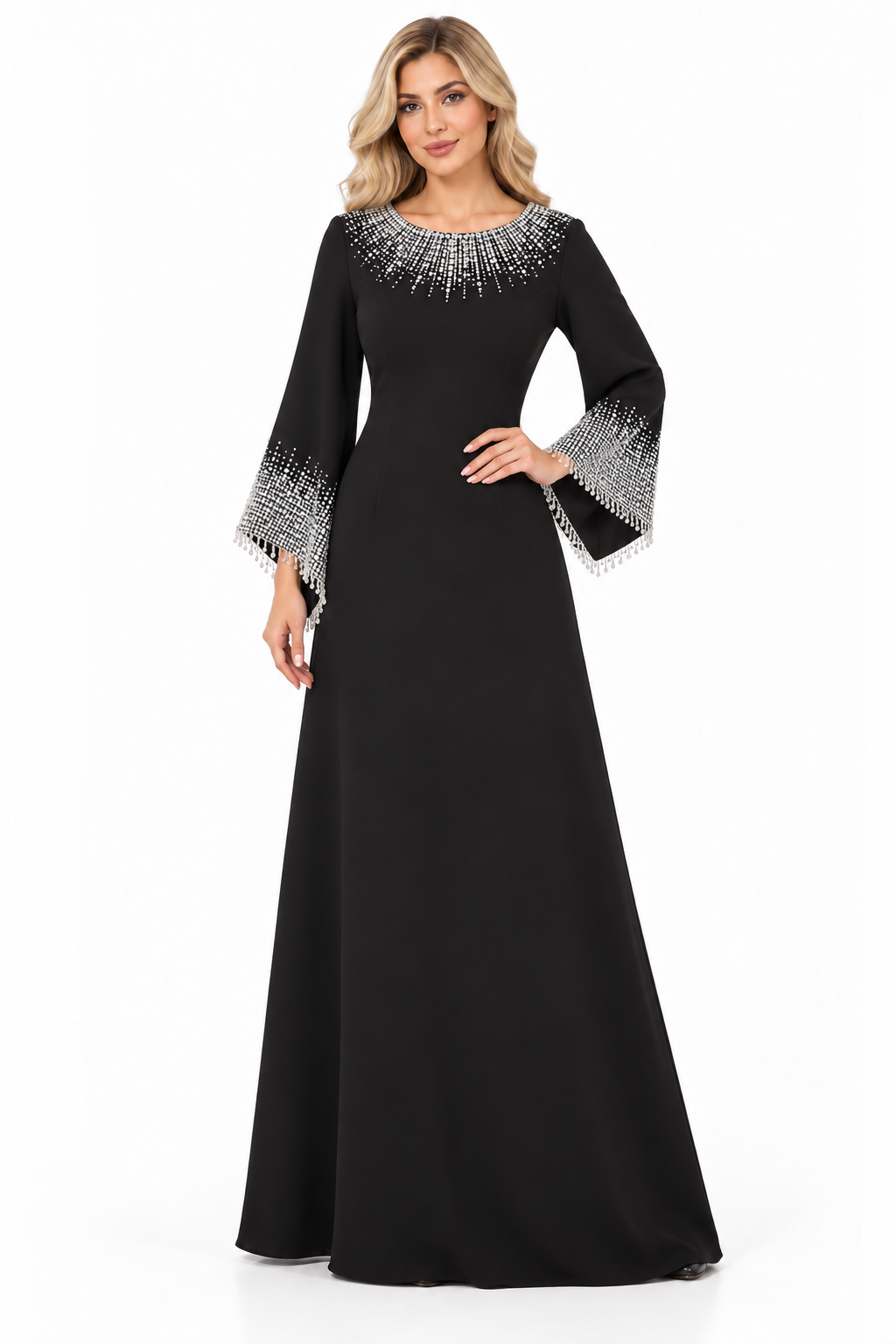 Crystal Neck Flared Sleeve - Opulence
