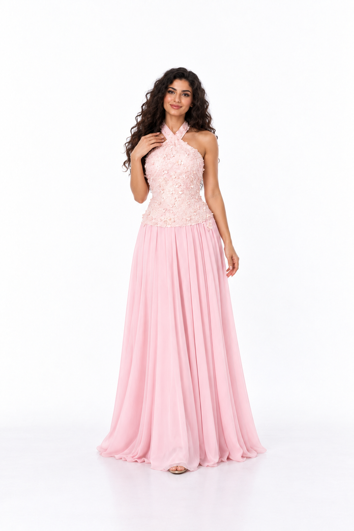 Beaded Halter Pleated Evening - Rosalia