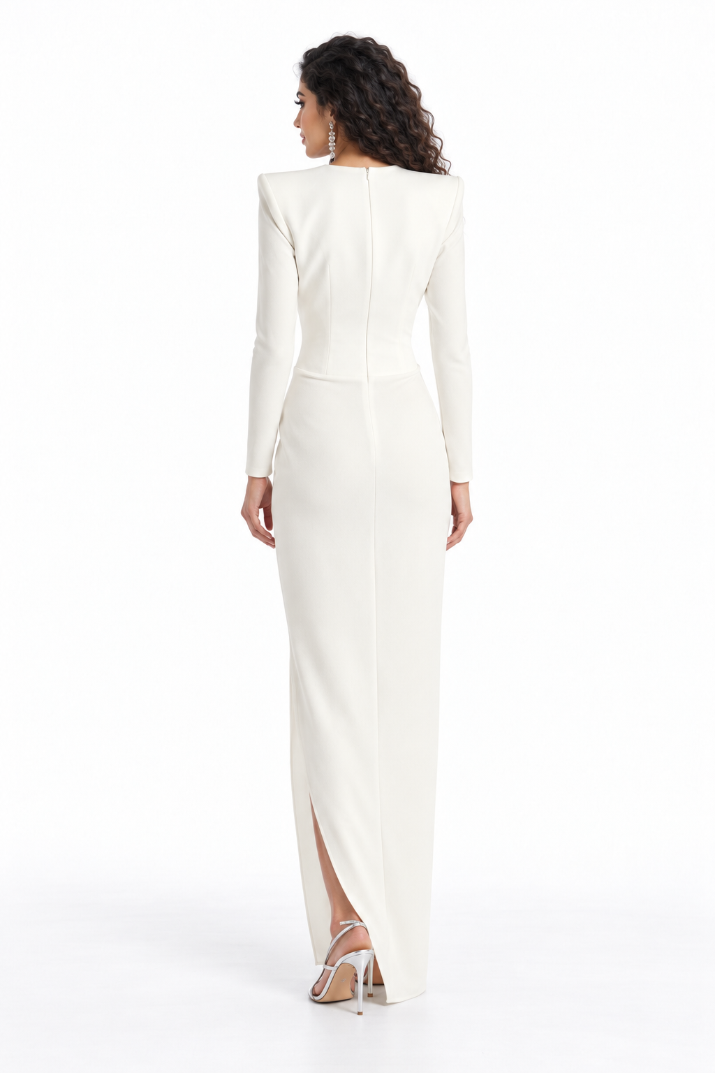 Structured Shoulder Draped Slit Evening Gown - Ivoryn