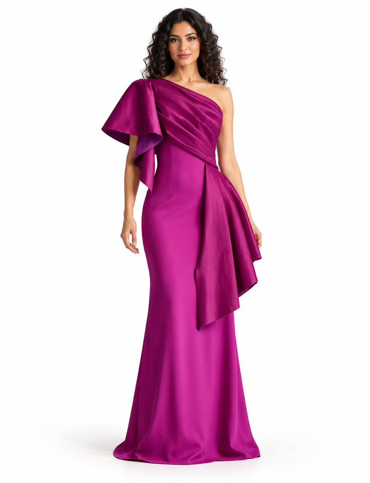 One-Shoulder Draped Satin - Magentaire