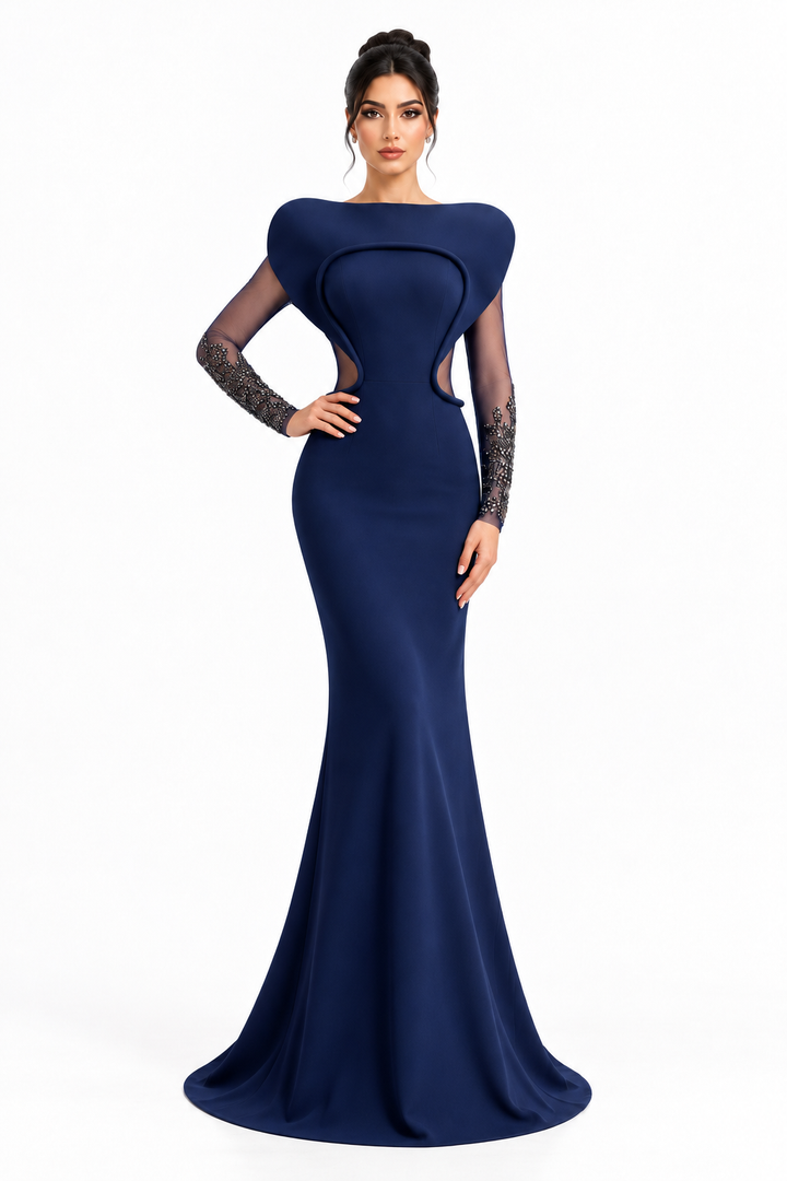 Midnight Sculpted Cutout Gown -Velmora