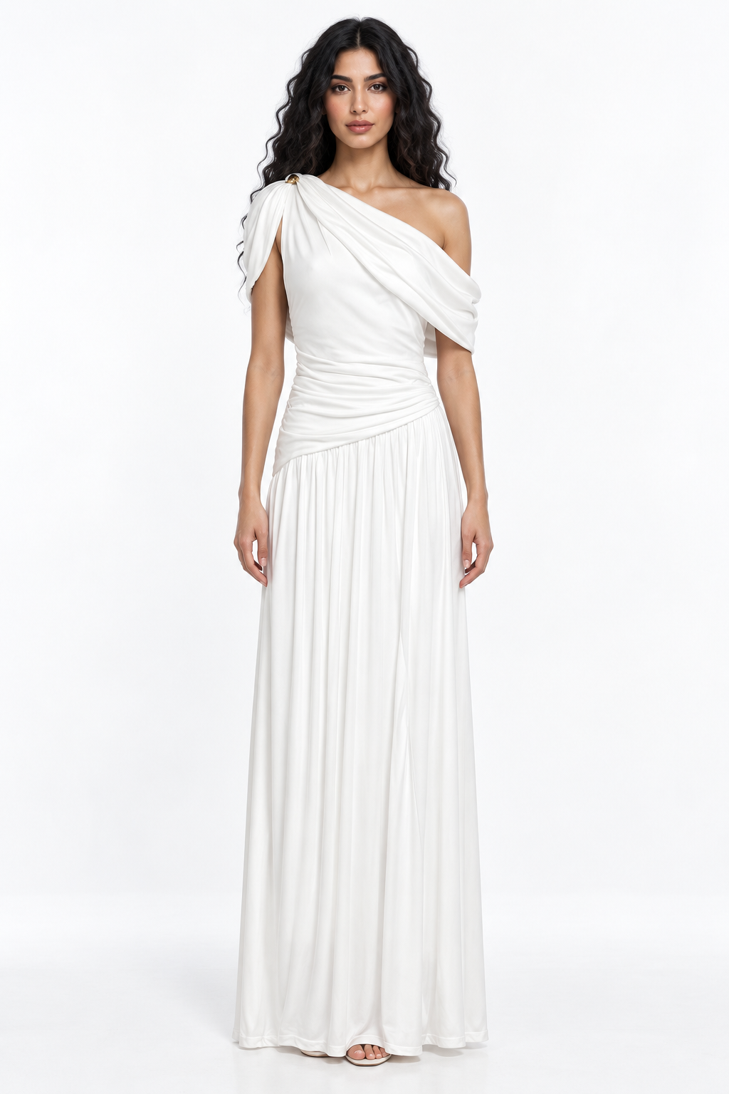 Asymmetric Ruched One-Shoulder Evening Gown - Rosavina