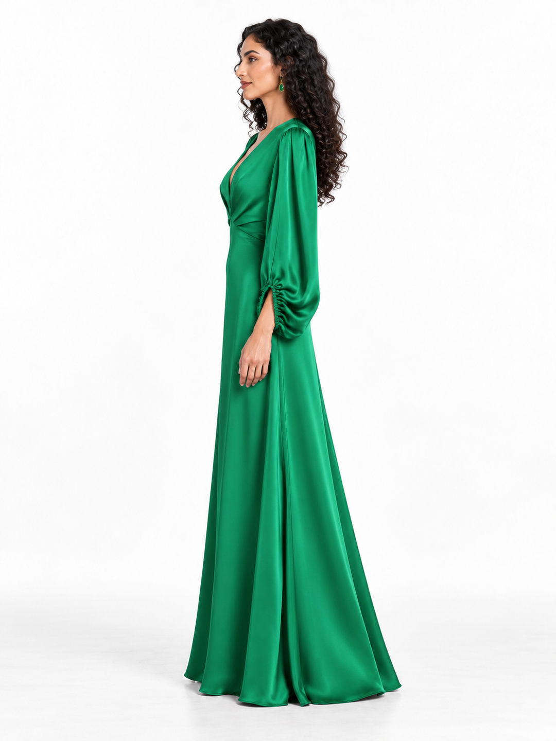 Emerald Satin Sleeve Gown -Verdessa