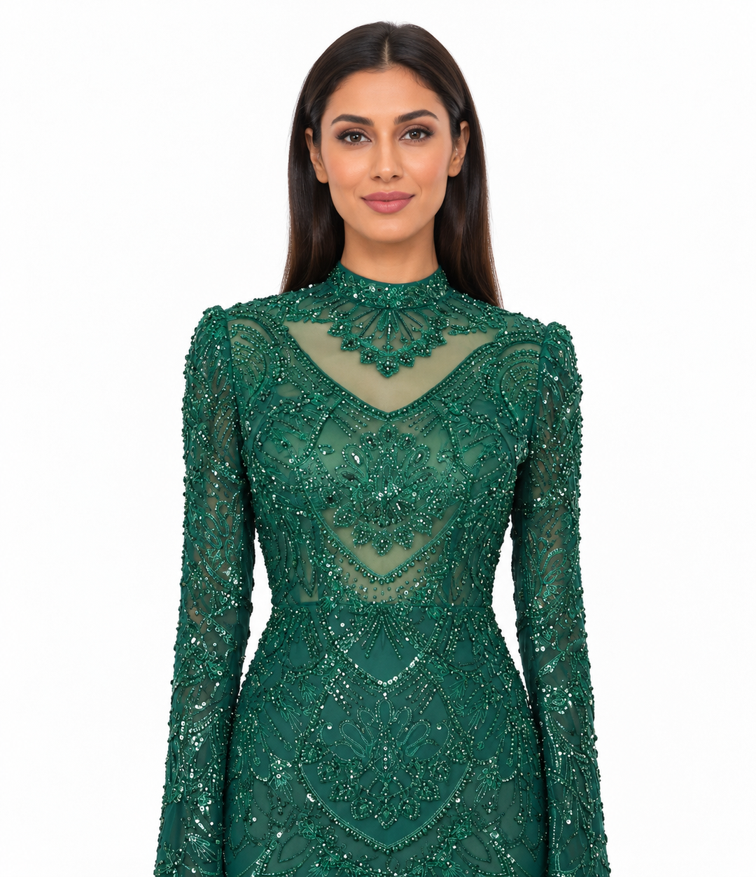 Emerald Green High-Neck Beaded Cape Maxi Dress - Esmeralda