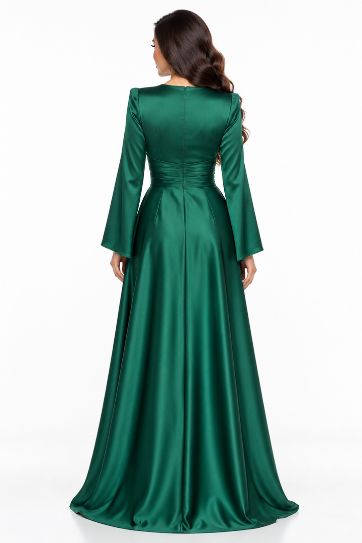 Emerald Satin Wrap Gown -Elarisse