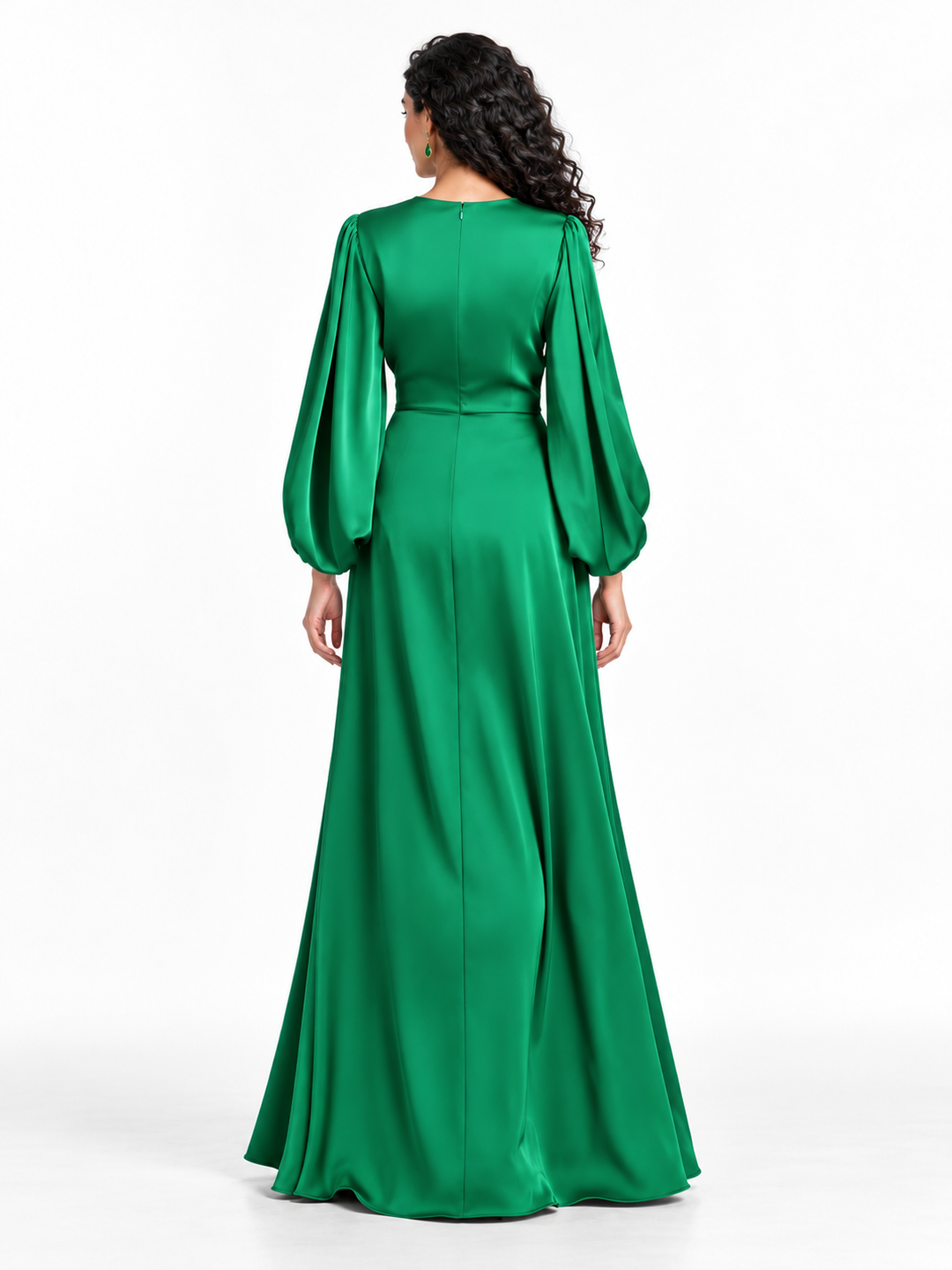 Emerald Satin Sleeve Gown -Verdessa