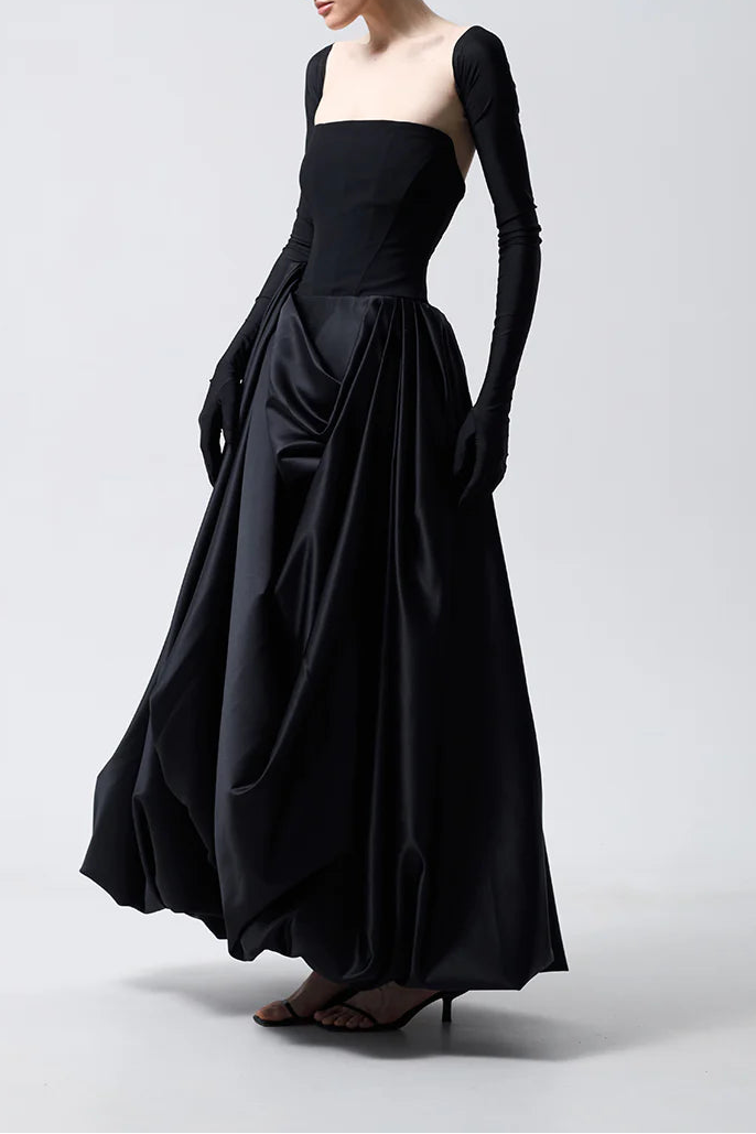 structured ball gown with sculpted draped skirt – NOCTURNE