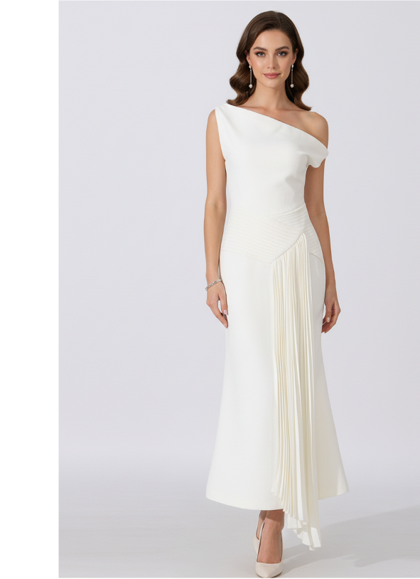 One-Shoulder Pleated Panel Maxi Dress – ELISE