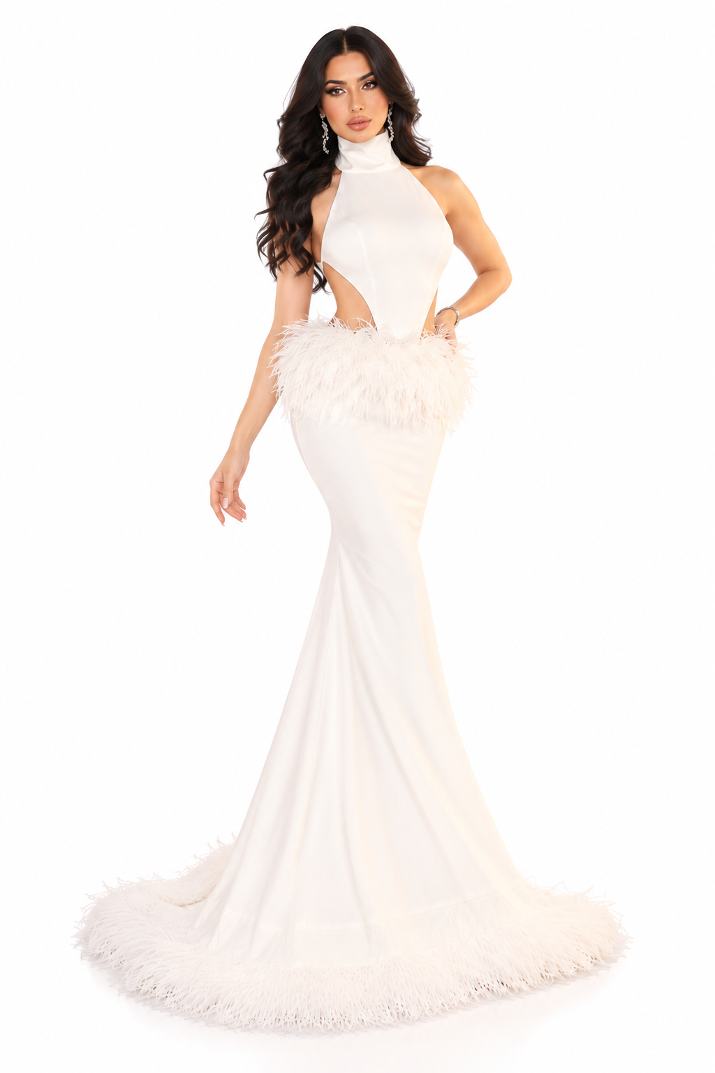 Feather Halter Gown - Jade