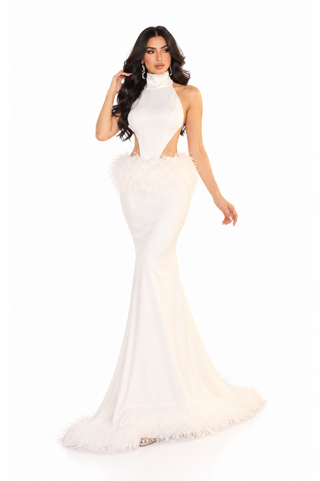 Feather Halter Gown - Jade