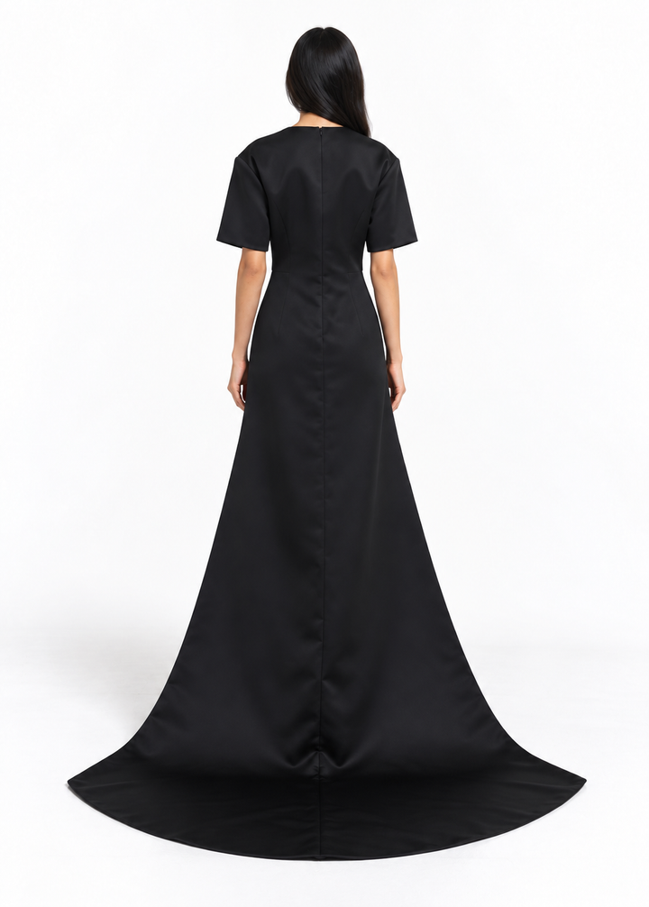 Black Short Sleeve Cape Maxi Dress - Onyx