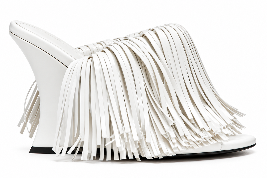 Fringe Sculpted Heel Mule Sandals - Ravella