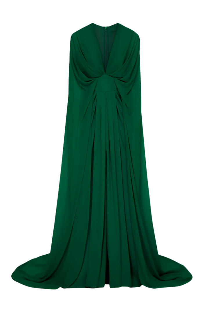 plunging draped cape gown – EMERALDA
