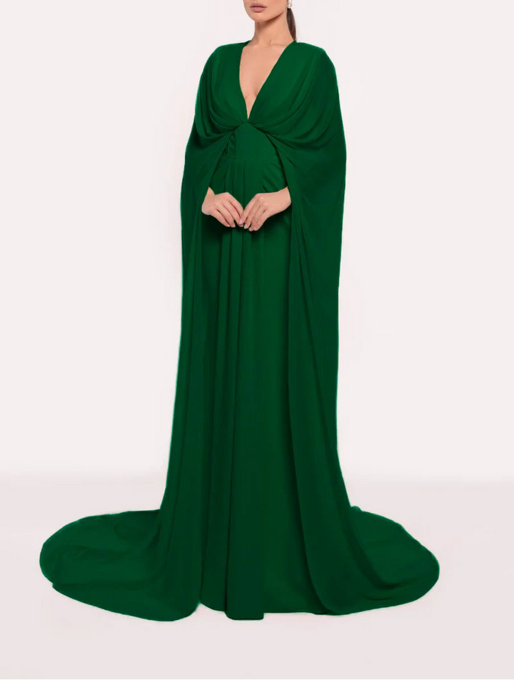 plunging draped cape gown – EMERALDA
