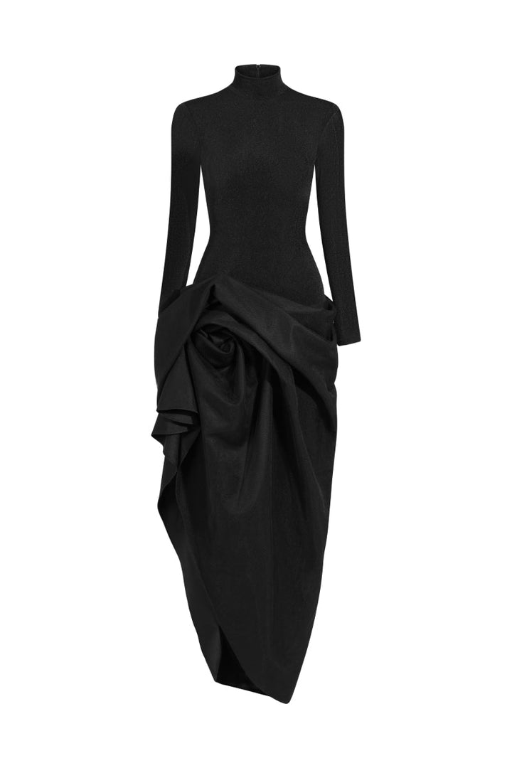 high-neck draped sculptural gown – NOIR